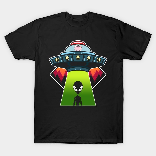 Ufo Cow Alien Abduction Flying Saucer T-Shirt by Anassein.os